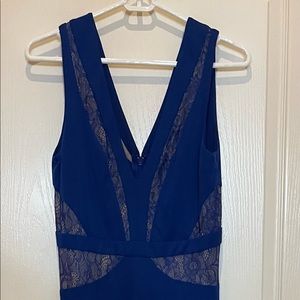 BCBG Long blue dress with lace accents